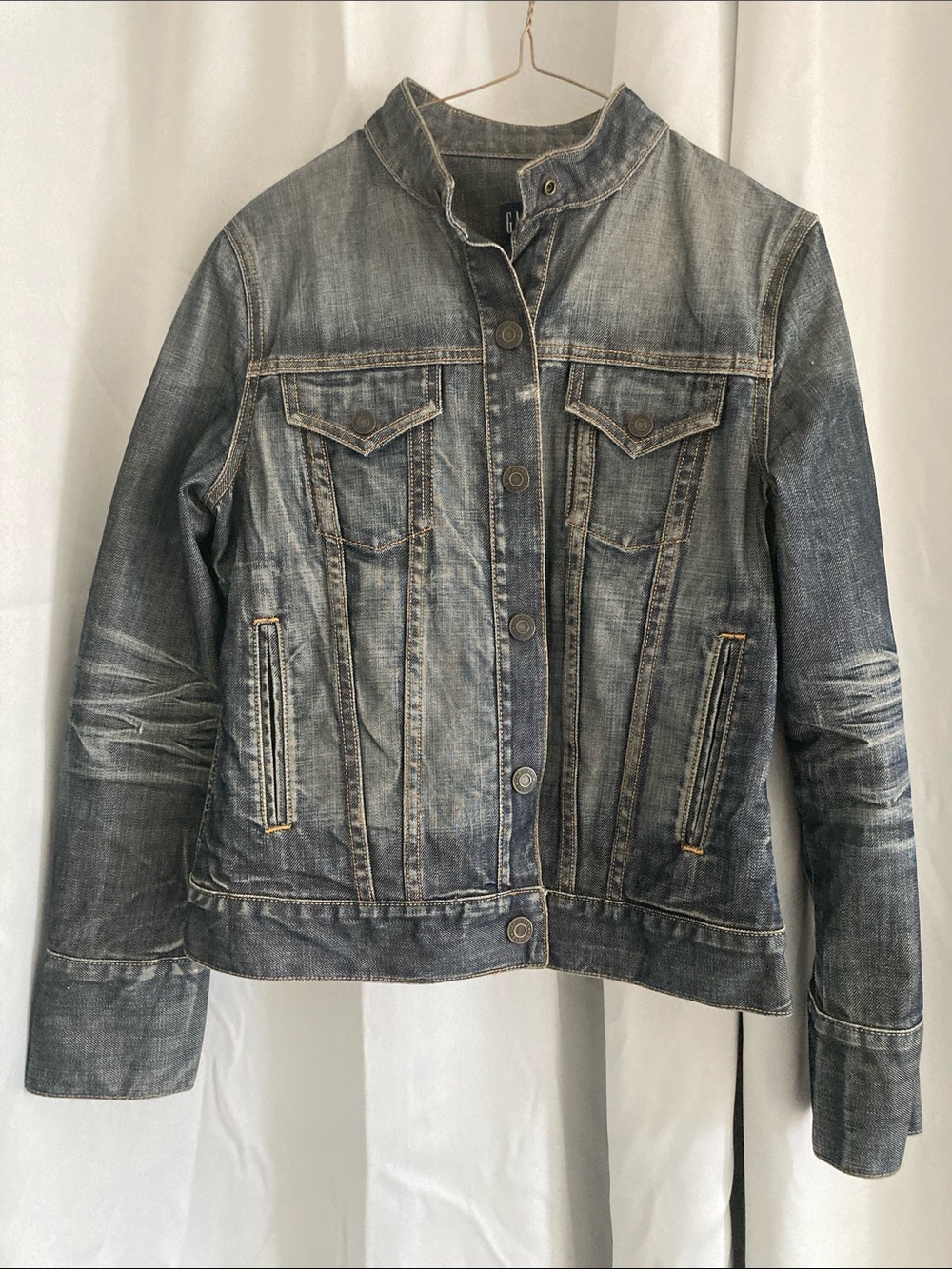 GAP Faded Blue Women's Denim Jacket with Stand Collar